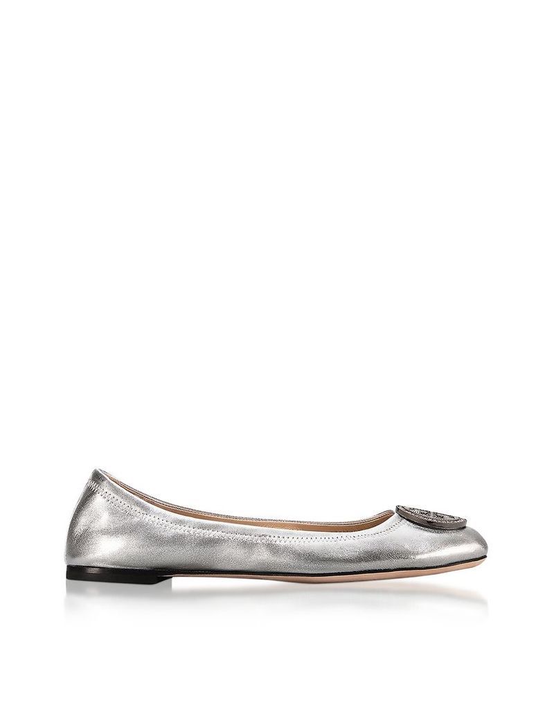 Tory Burch Shoes, Liana Silver Metallic Leather Ballet Flats