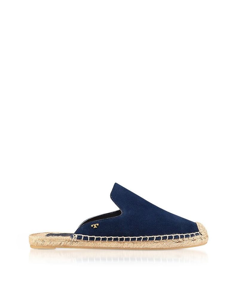 Tory Burch Shoes, Max Royal Navy Suede Flat Slide Espadrilles