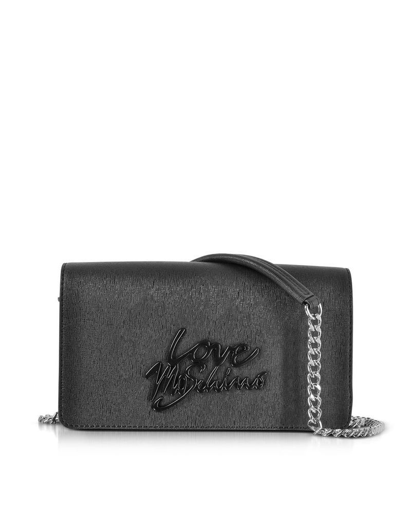Love Moschino Handbags, Black Saffiano Eco-Leather Clutch w/Foulard