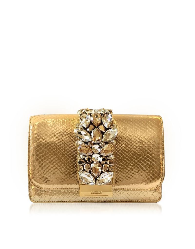 Gedebe Handbags, Cliky Gold Python Clutch w/Crystals