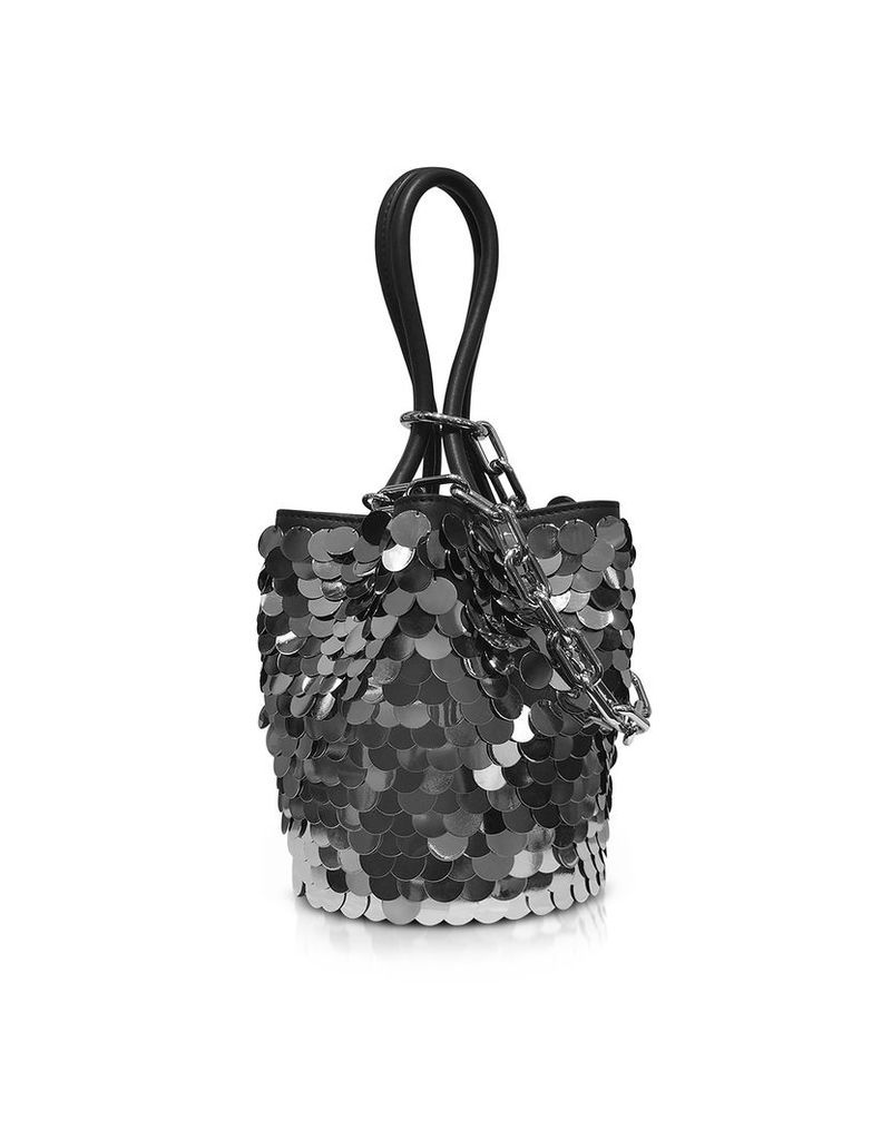 Alexander Wang Handbags, Roxy Mini Black Smooth Leather Bucket Bag w/Shiny Paillettes
