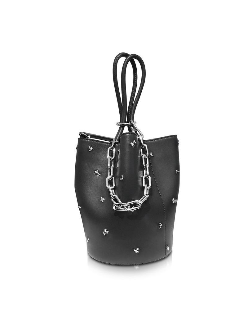Alexander Wang Handbags, Roxy Black Smooth Shiny Leather Bucket Bag w/Studs