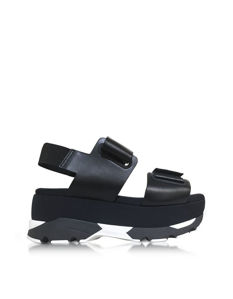Marni Shoes, Black Leather Wedge Sandals