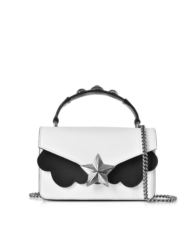 Designer Handbags, White & Black Leather Vega Mini Shoulder Bag