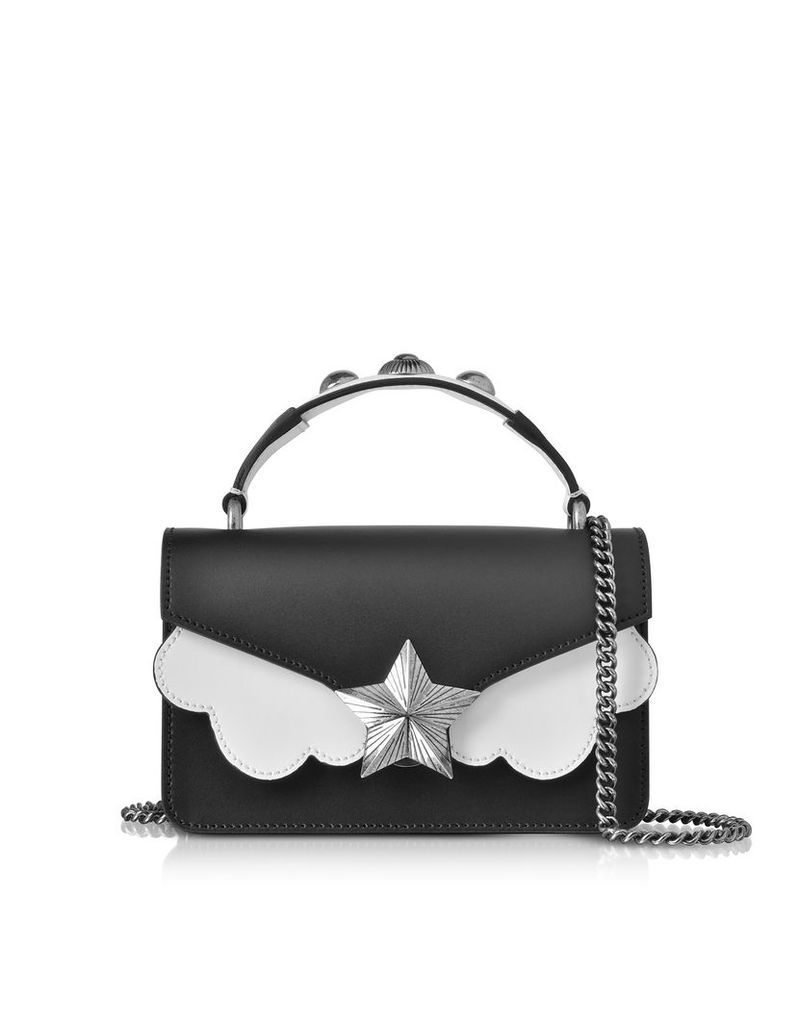 Les Jeunes Etoiles Designer Handbags, Black & White Leather Vega Mini Shoulder Bag