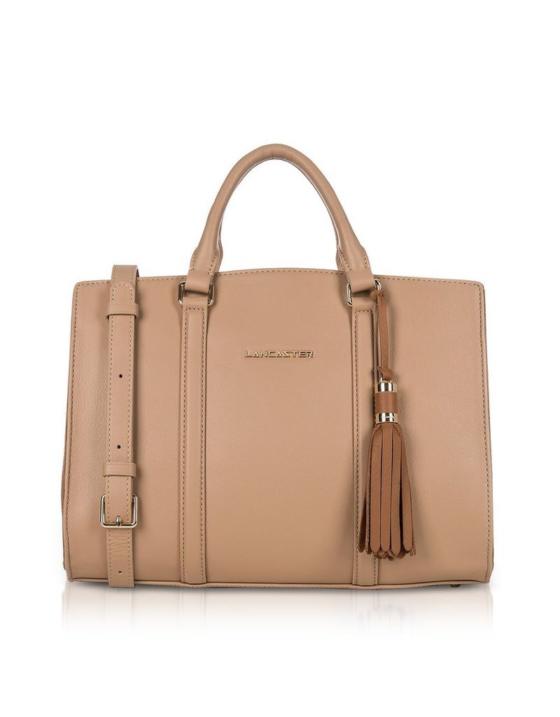 Lancaster Paris Designer Handbags, Mademoiselle Ana Nude/Hazelnut Leather Large Satchel Bag