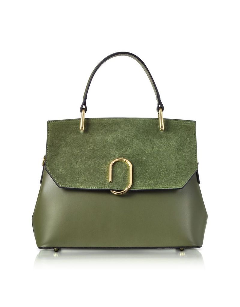 Designer Handbags, Thais Suede and Leather Satchel Bag