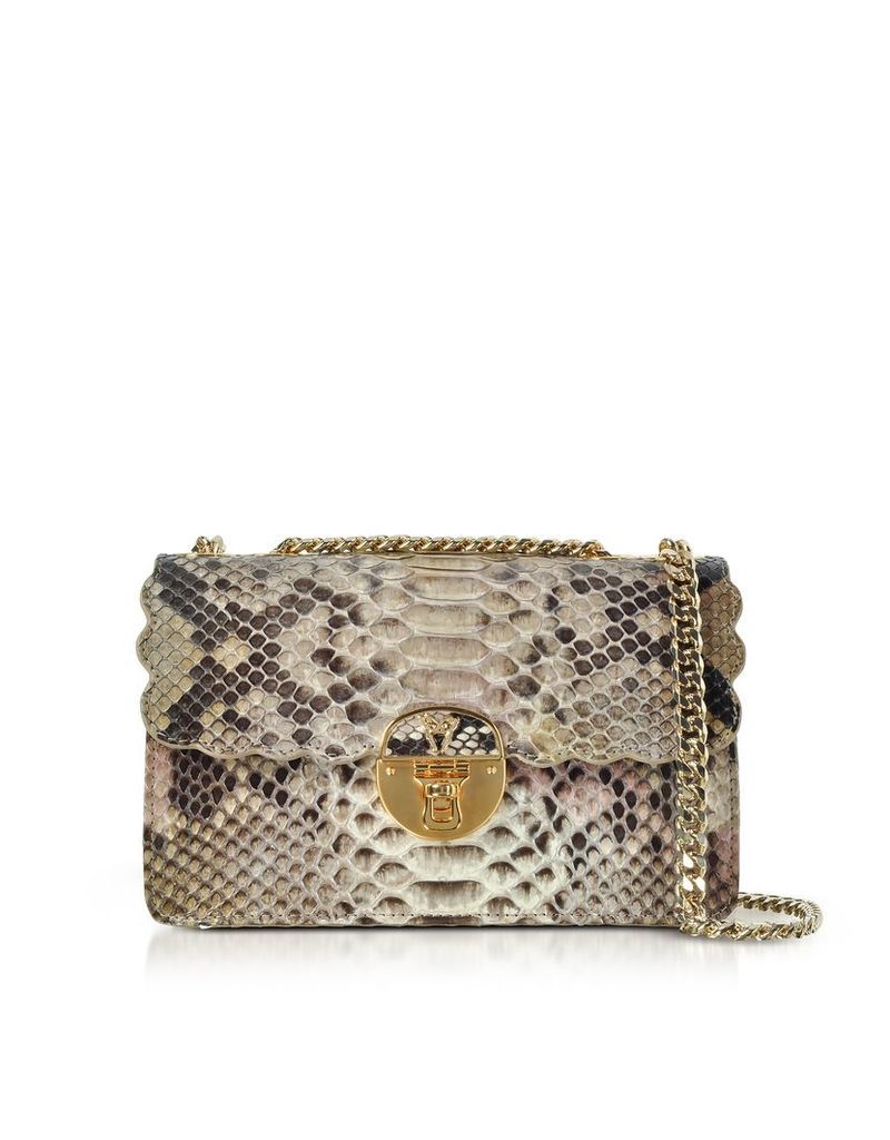 Designer Handbags, Python Leather Chain Shoulder Bag