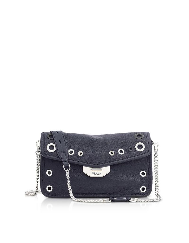 Rag & Bone Designer Handbags, Navy Blue Leather Grommet Field Clutch