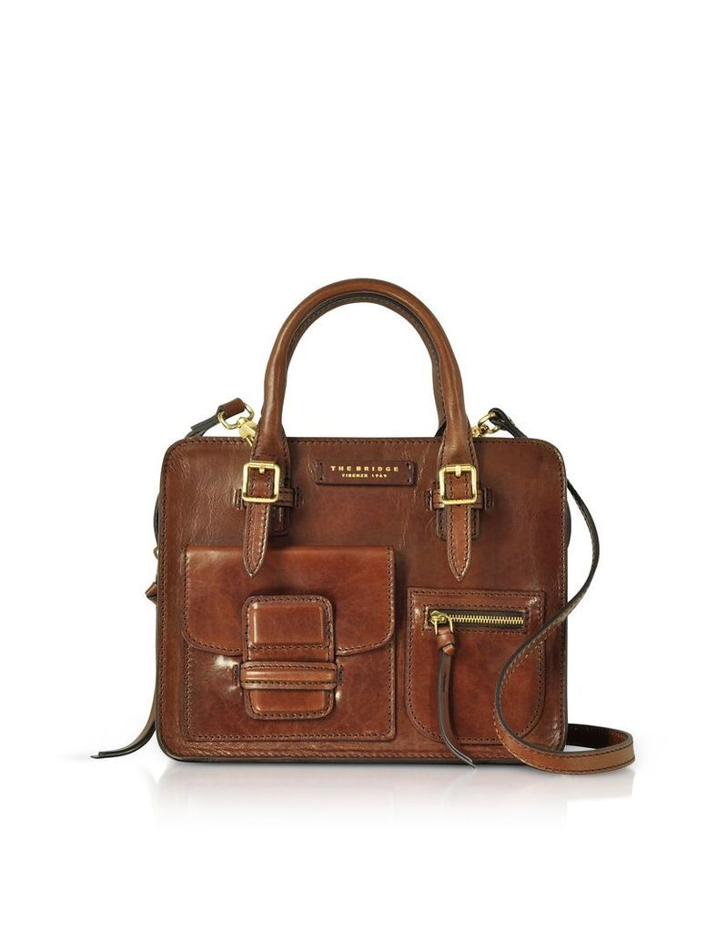 The Bridge Designer Handbags, Brown Genuine Leather Mini Tote Bag