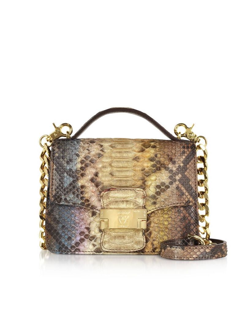 Designer Handbags, Brown Paillette Python Leather Crossbody Bag
