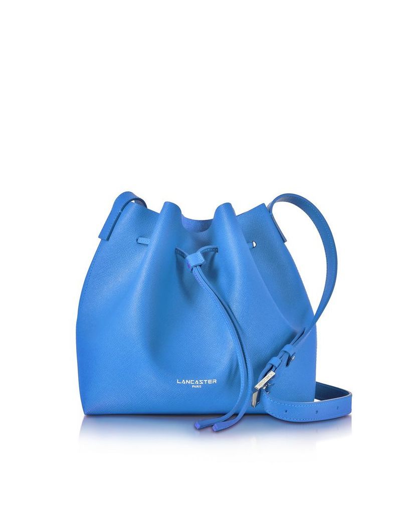 Lancaster Paris Designer Handbags, Pur Smooth Blue Leather Bucket Bag