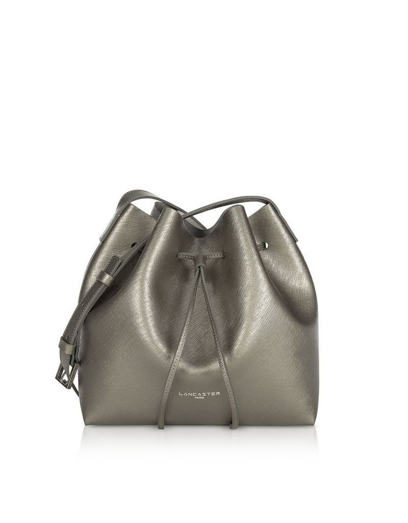 Lancaster Paris Designer Handbags, Pur & Element Metallic Saffiano Leather Small Bucket Bag