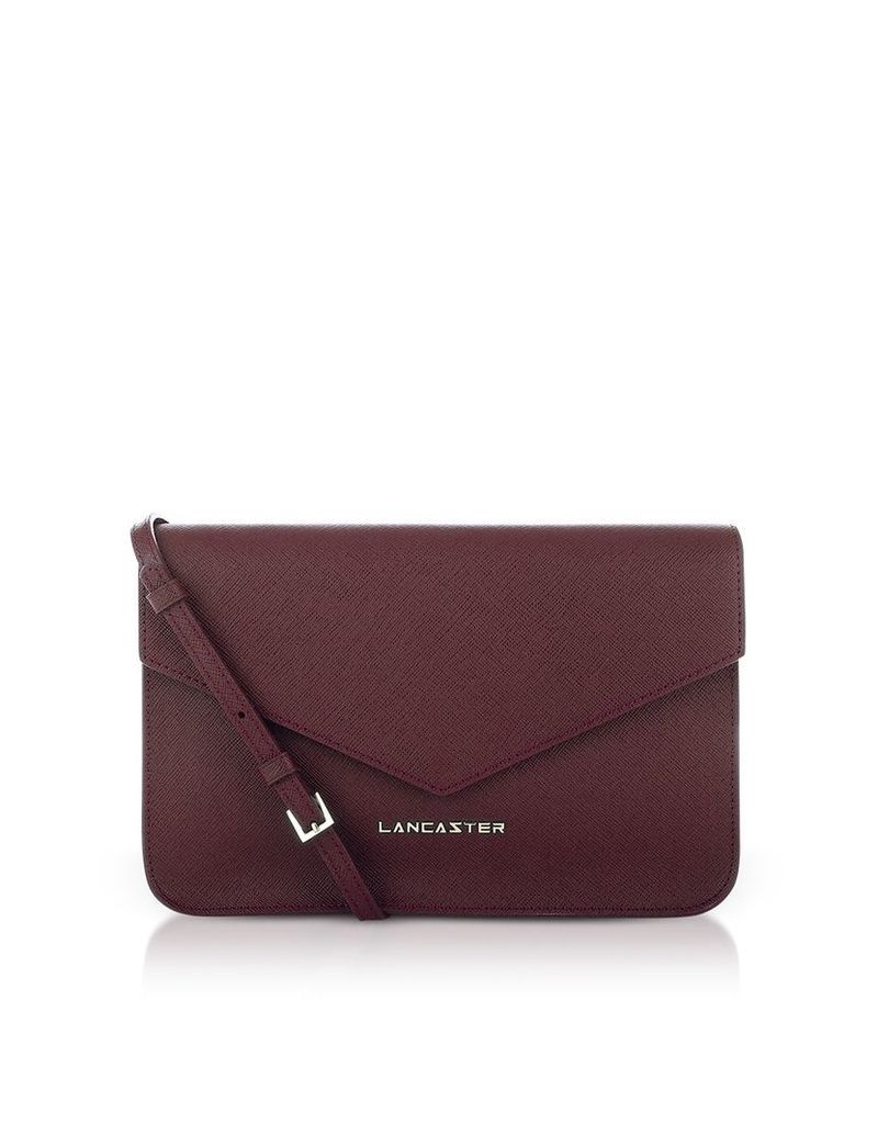 Lancaster Paris Designer Handbags, Bordeaux Saffiano Signature Flap Clutch w/Strap