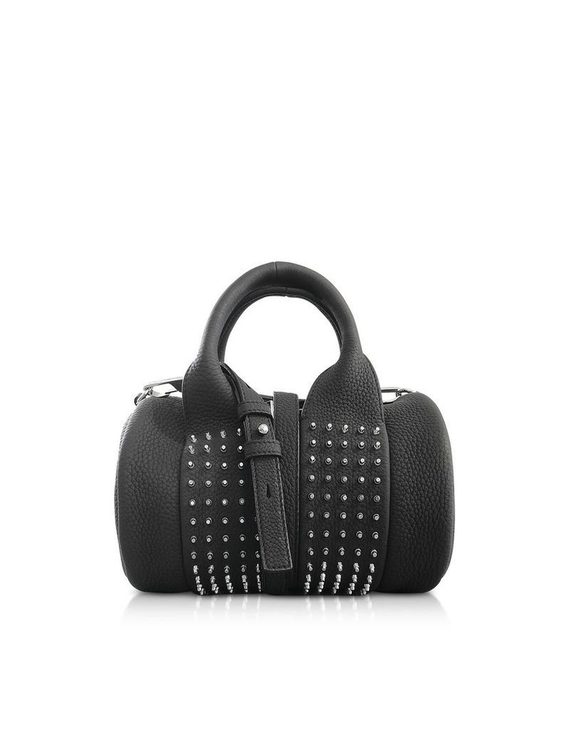 Alexander Wang Designer Handbags, Black Matte Leather Studs Baby Rockie Satchel Bag