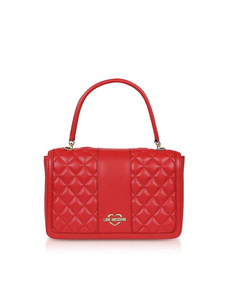 Love Moschino Designer Handbags, Quilted Eco Leather Top Handle Bag