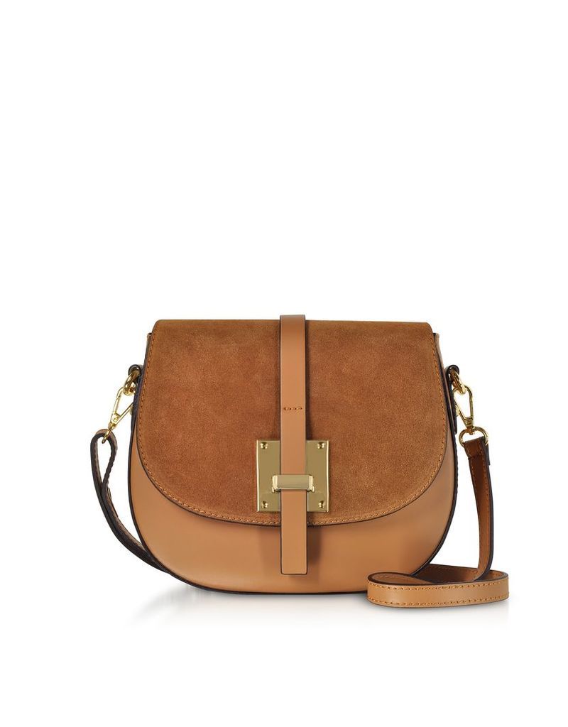 Designer Handbags, Pollia Leather and Suede Shoulder Bag