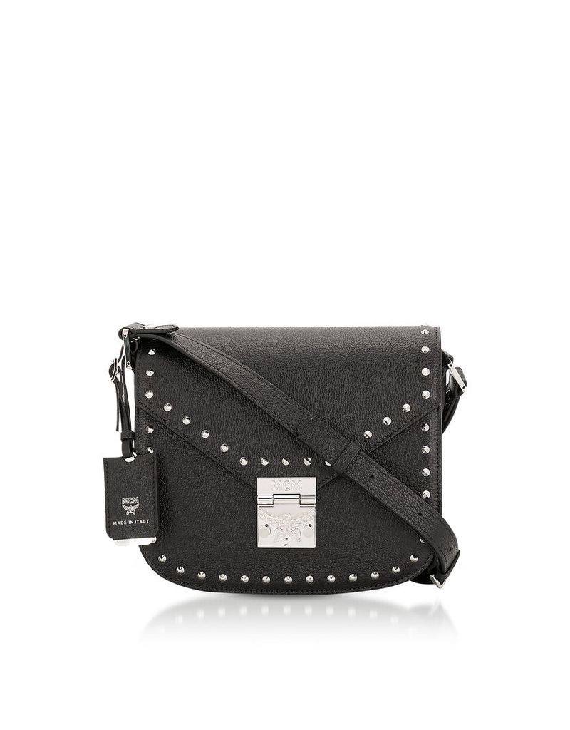 MCM Designer Handbags, Black Studded Outline Small Patricia Shoulder Bag