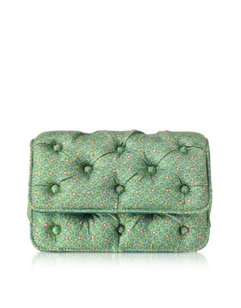 Benedetta Bruzziches Designer Handbags, Frogs Printed Green Satin Silk Carmen Shoulder Bag