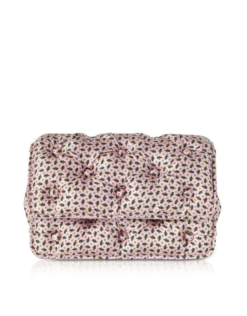 Benedetta Bruzziches Designer Handbags, Floral Printed Pink Satin Silk Carmen Shoulder Bag