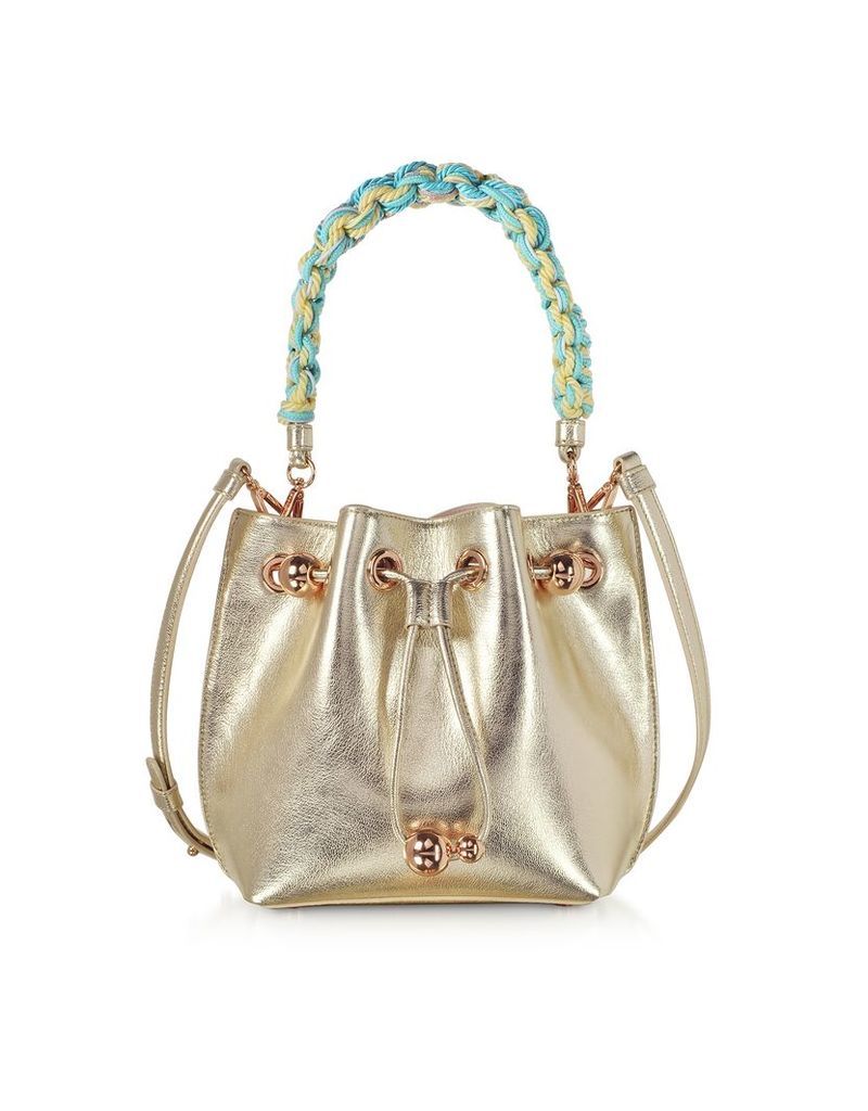 Sophia Webster Designer Handbags, Champagne Laminated Leather Romy Mini Bucket Bag