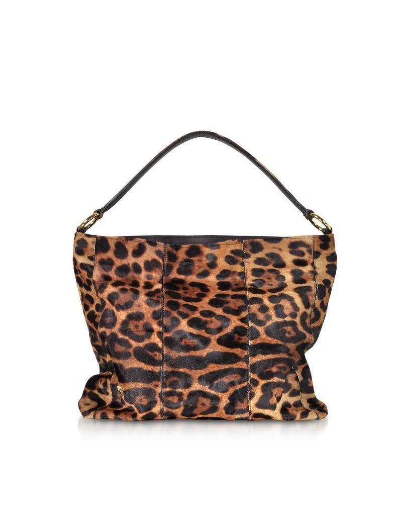 Ghibli Designer Handbags, Leopard Printed Haircalf Leather Shoulder Bag