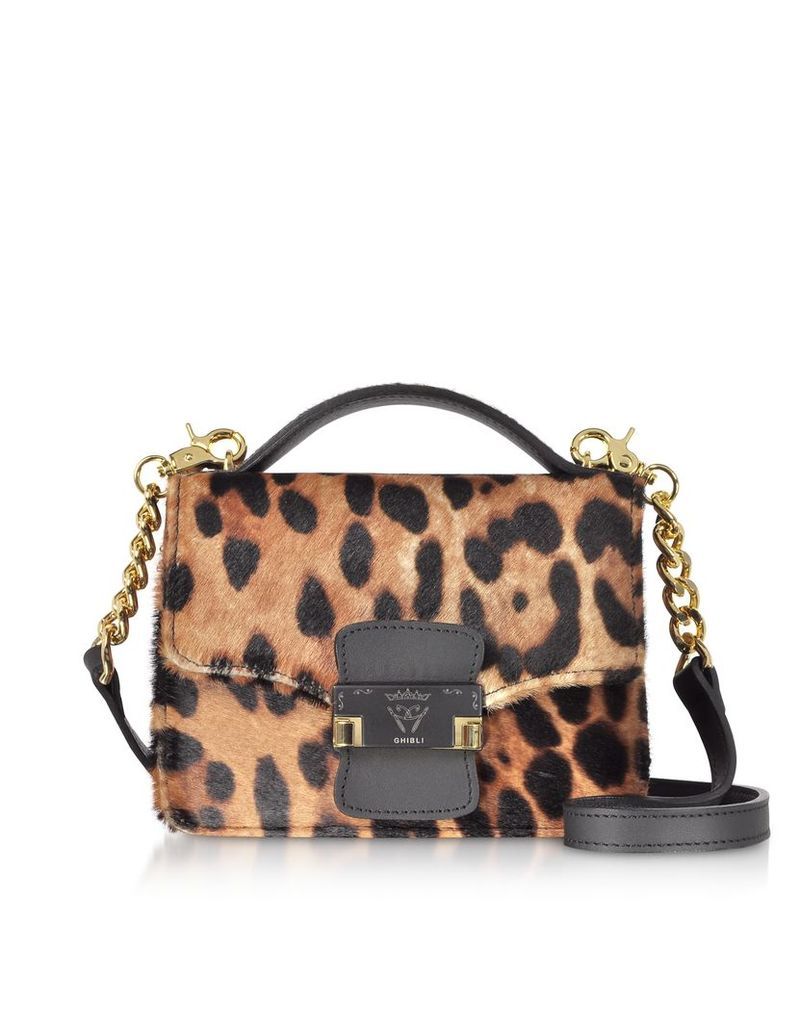 Designer Handbags, Leopard Printed Haircalf Leather Small Shoulder Bag