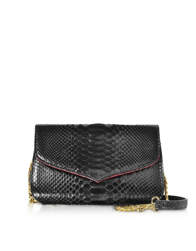 Designer Handbags, Black Python Leather Shoulder Bag