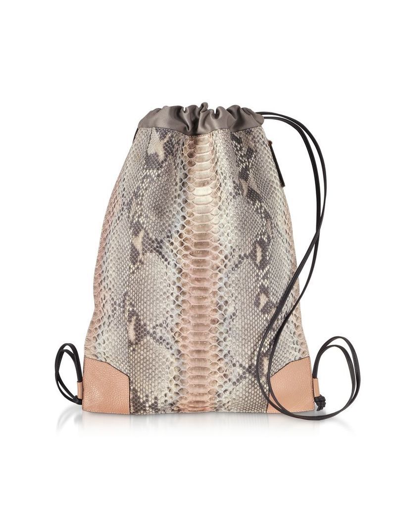 Ghibli Designer Handbags, Pearl Gray and Pale Pink Python Leather Backpack