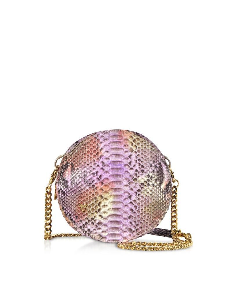 Ghibli Designer Handbags, Lilac Python Round Crossbody Bag