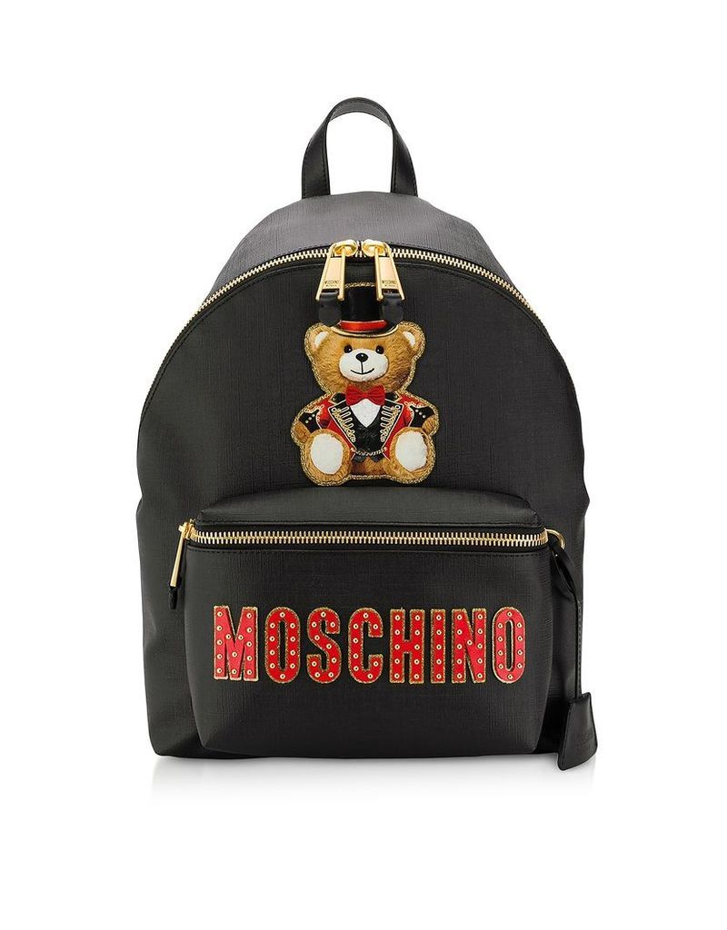 Moschino Designer Handbags, Black Teddy Bear Backpack W & Teddy Circus Patch