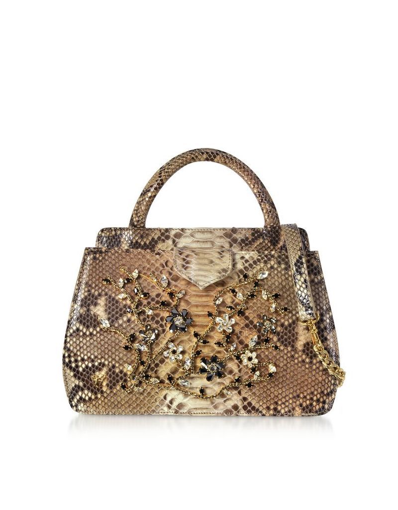 Designer Handbags, Jeweled Python Leather Top Handle Satchel Bag