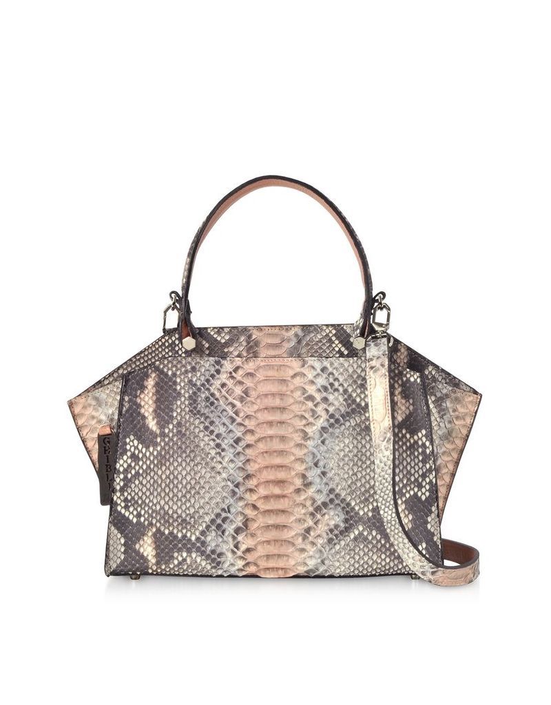 Ghibli Designer Handbags, Pearl Gray and Pale Pink Python Leather Top Handle Satchel Bag