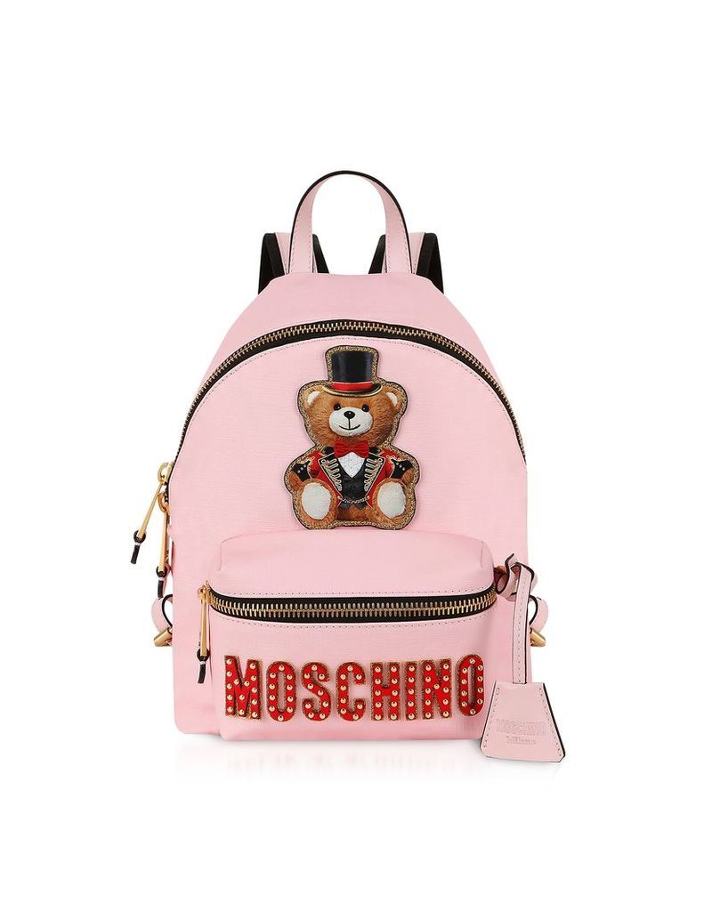 Moschino Designer Handbags, Teddy Bear Circus Patch Pink Backpack