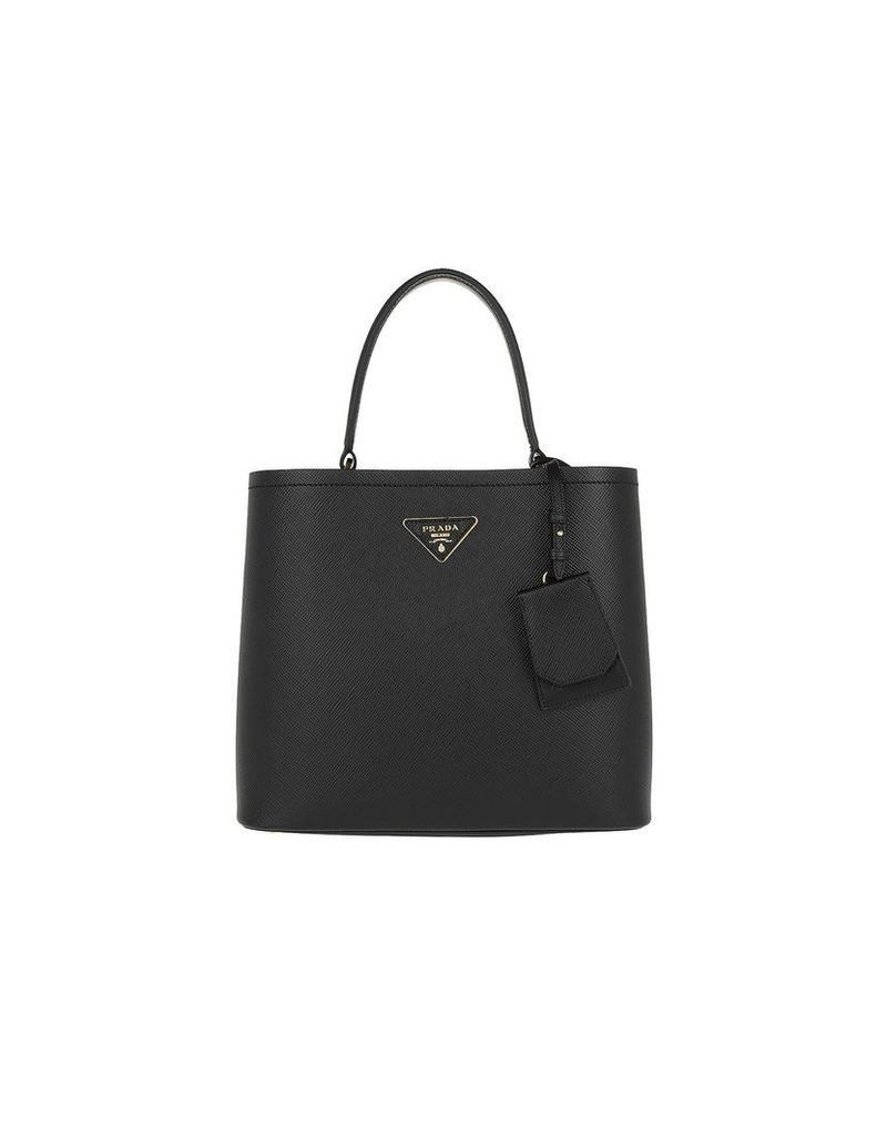 Prada Designer Handbags, Double Saffiano Leather Bag Nero/Fuoco