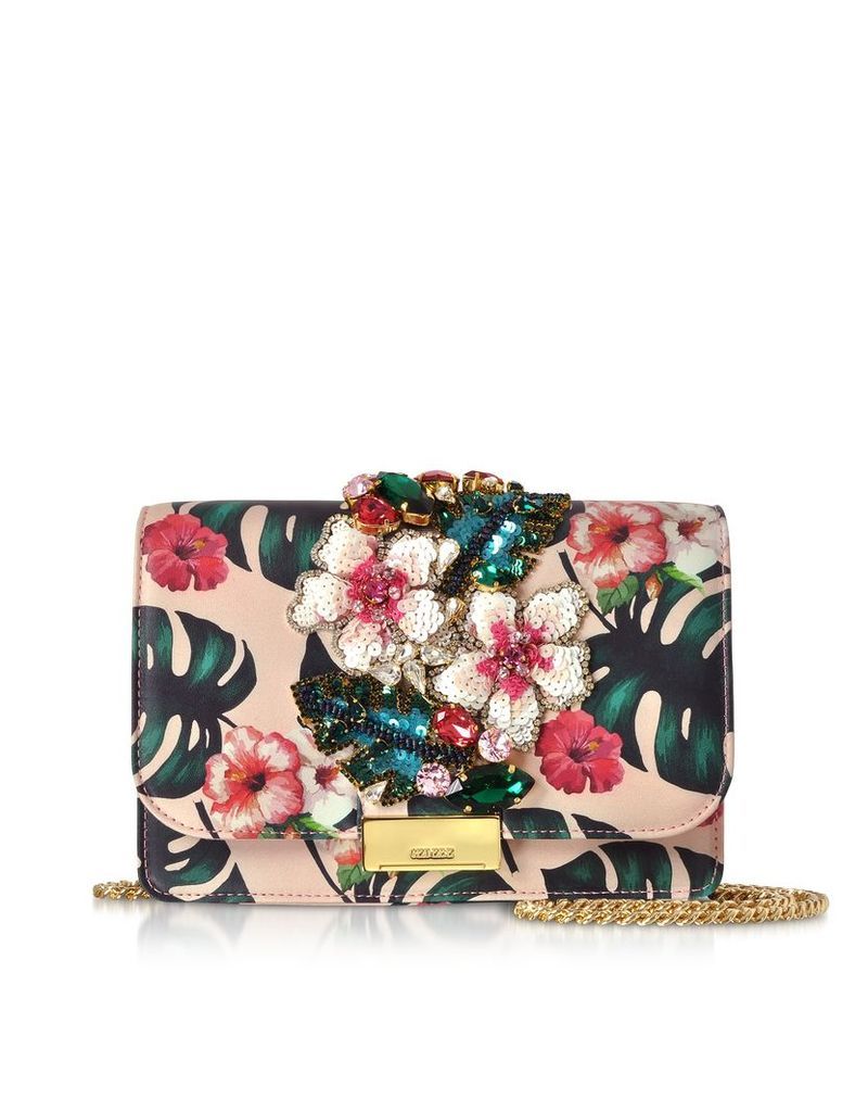 Gedebe Designer Handbags, Cliky Pink Monstera Clutch