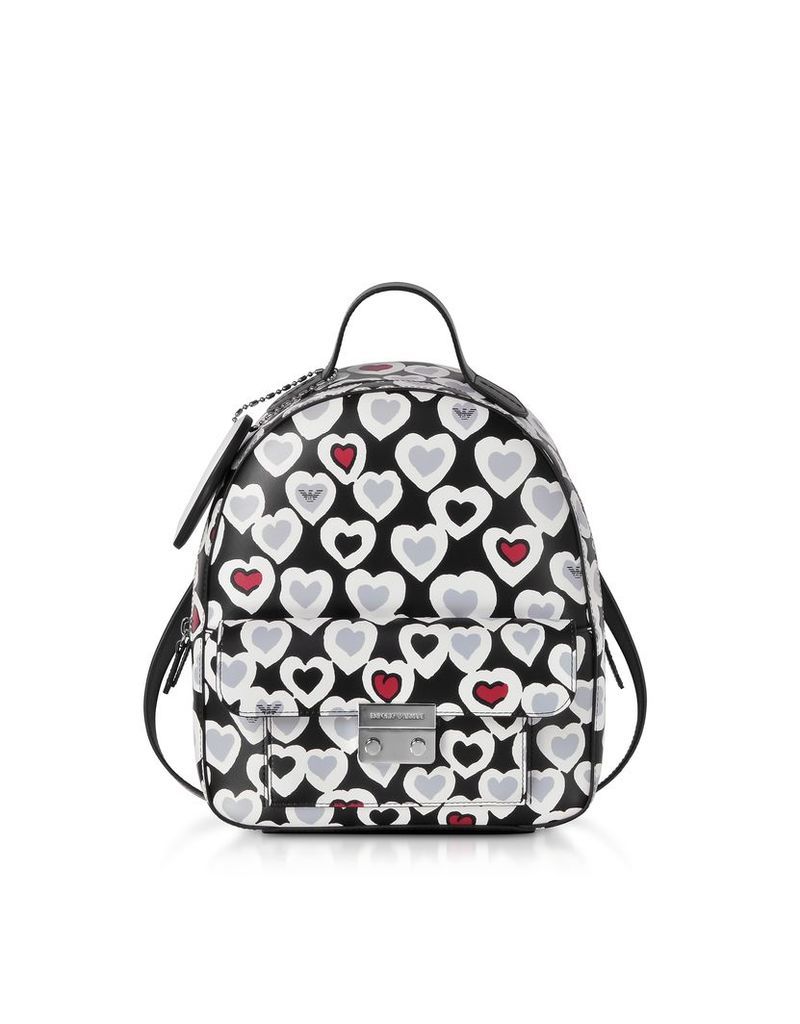 Emporio Armani Designer Handbags, Heart Print Medium Backpack