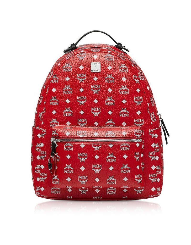 MCM Designer Handbags, Viva Red Stark Backpack w/White Logo Visetos 40