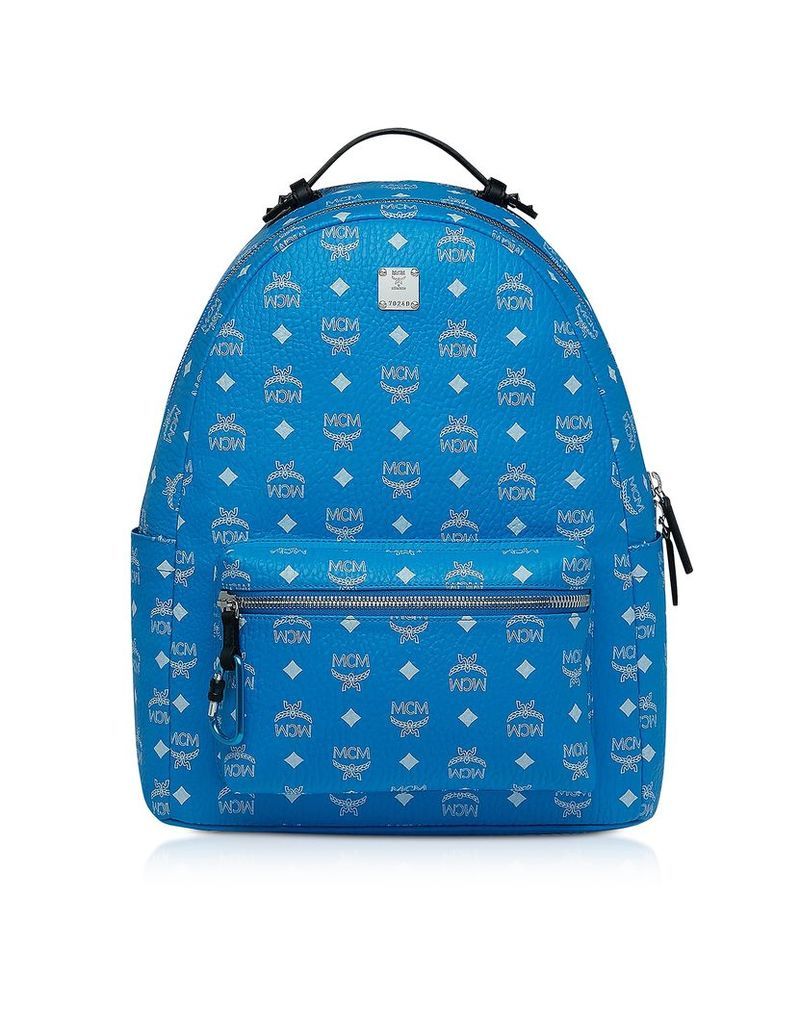 MCM Designer Handbags, Blue Stark Backpack w/White Logo Visetos 40