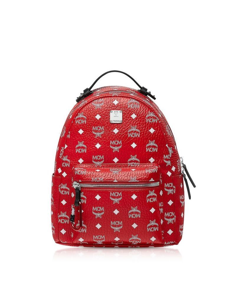 MCM Designer Handbags, Viva Red Stark Backpack w/White Logo Visetos 32