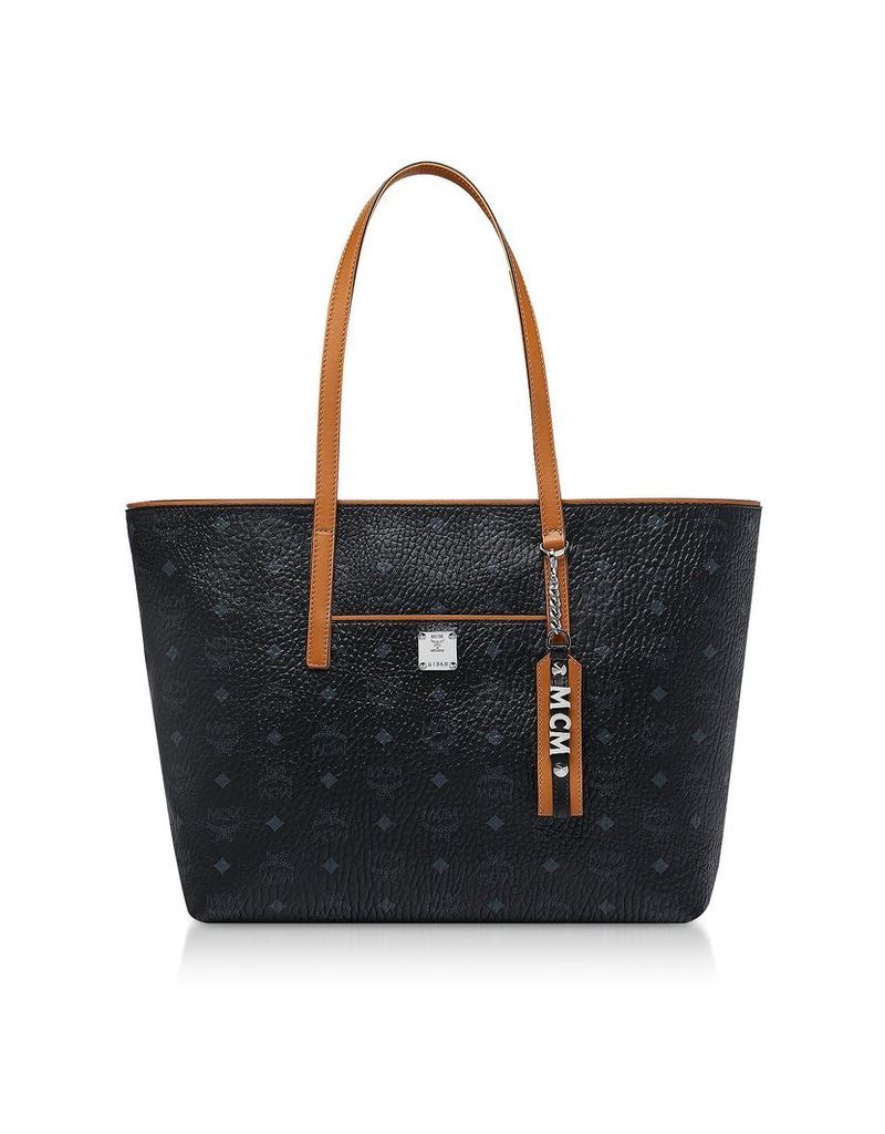 MCM Designer Handbags, Black Visetos Anya Top Zip Shopping Bag