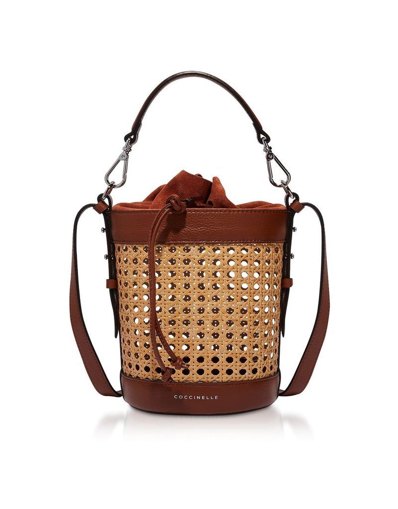 Coccinelle Designer Handbags, Beta Vienna Straw and Leather Shoulder Bag