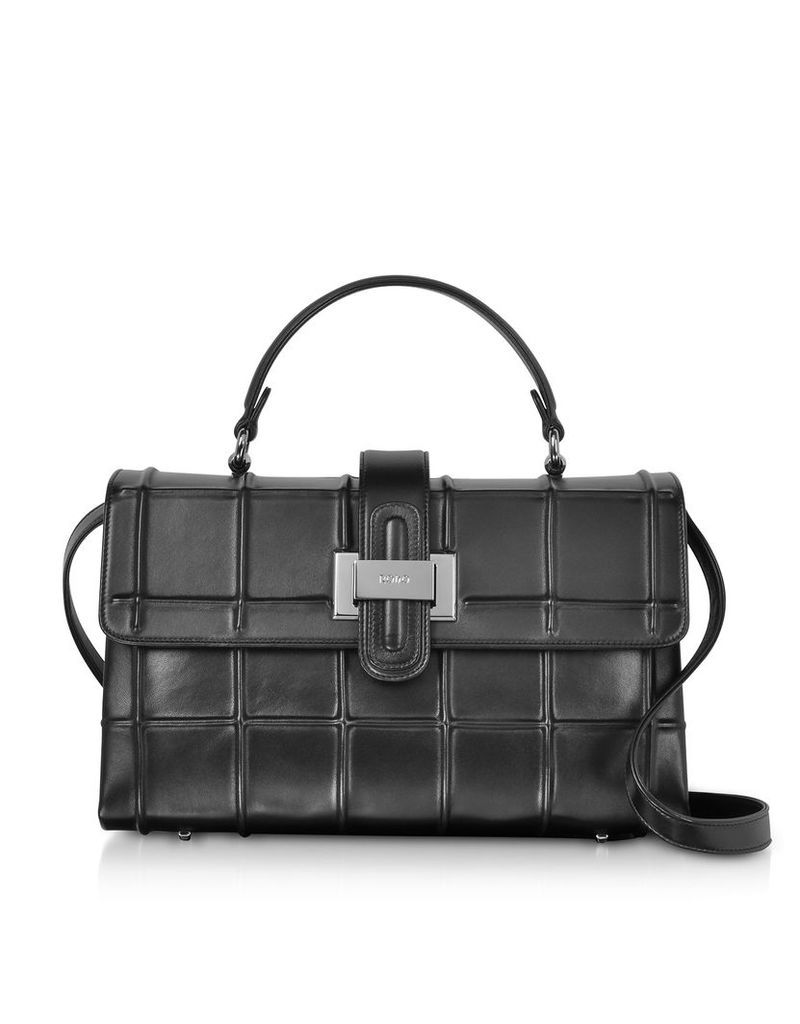 Rodo Designer Handbags, Black Nappa Leather Top Handle Satchel bag w/Shoulder Strap