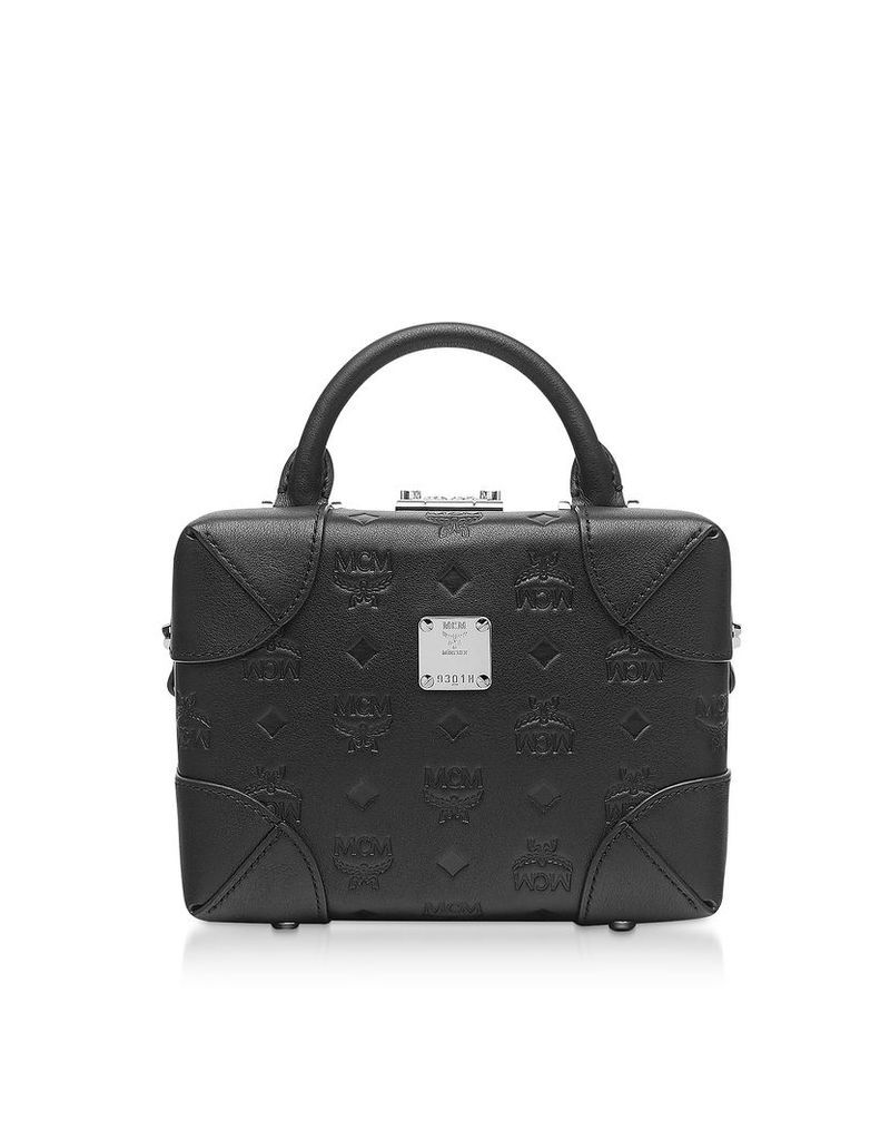 MCM Designer Handbags, Black Monogram Leather Soft Berlin Crossbody Bag