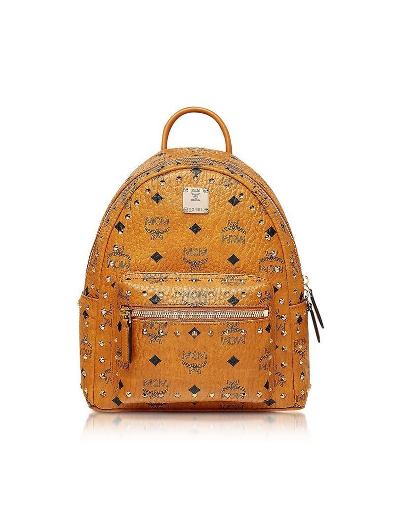 MCM Designer Handbags, Cognac Studded Outline Visetos Stark Backpack
