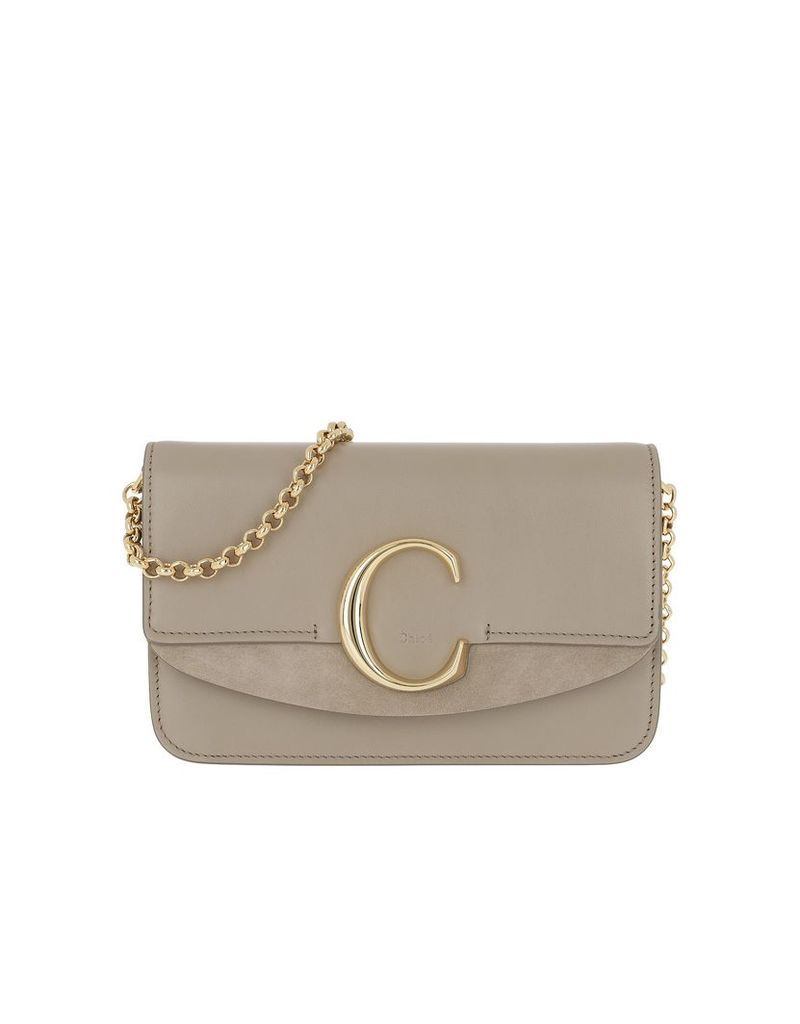 Chloe Designer Handbags, C Clutch With Cahin Motty Grey