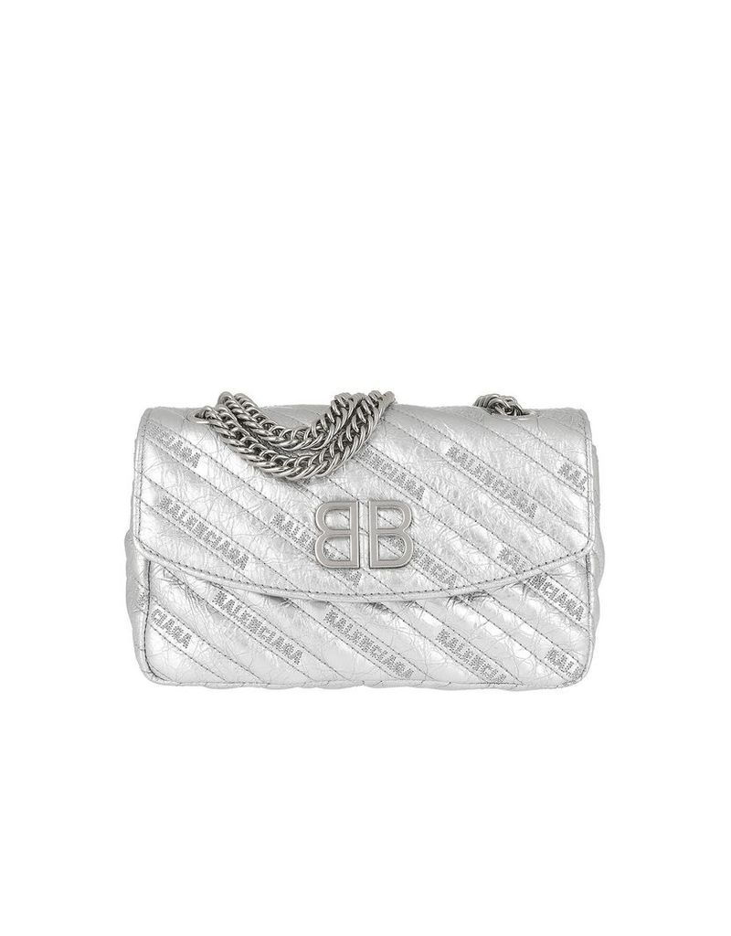 Balenciaga Designer Handbags, BB Round S Bag Arena Leather Silver