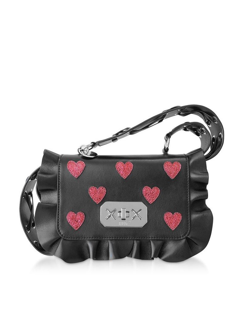 RED Valentino Designer Handbags, Red Heart Printed Leather Rock Ruffle Bag