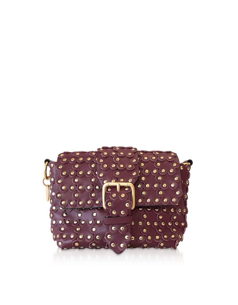 RED Valentino Designer Handbags, Flower Puzzle Dark Red Leather Shoulder Bag