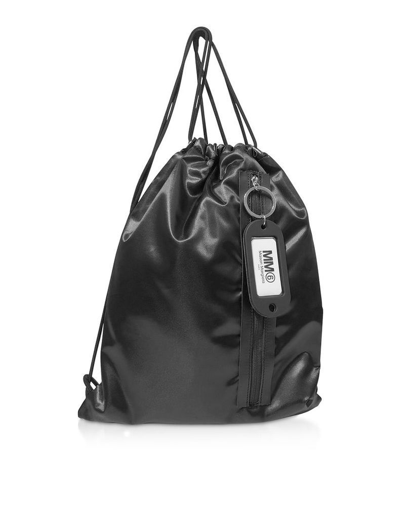 MM6 Maison Martin Margiela Designer Handbags, Black Drawstring Nylon Backpack
